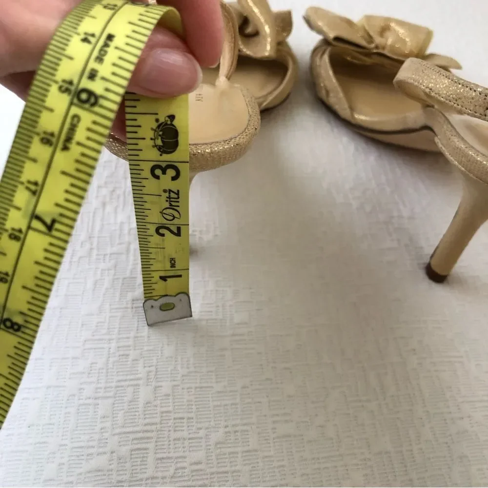 Kate Spade Maribeth Gold Metallic Bow Stiletto Slingback Pumps 7 Wedding Evening